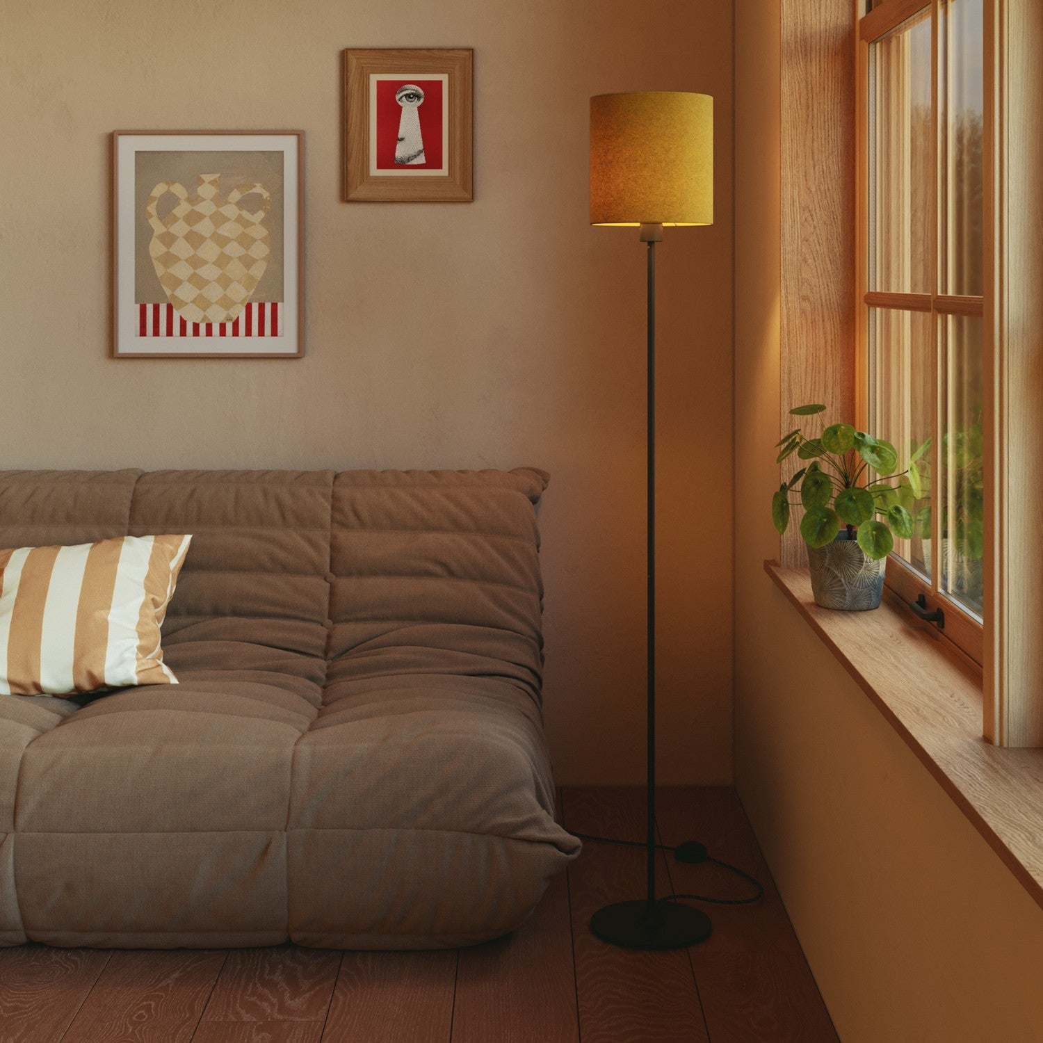 Paralume Cilindro M in tessuto con attacco E27 - Made in Italy - Lana Senape