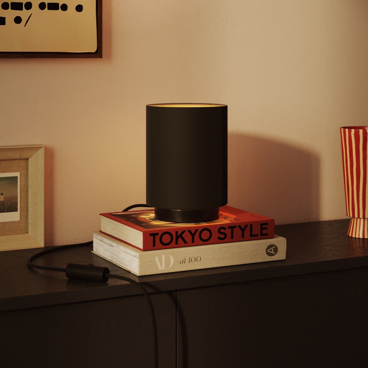 Paralume Cilindro S in tessuto con attacco E27 - Made in Italy - Nero/Oro