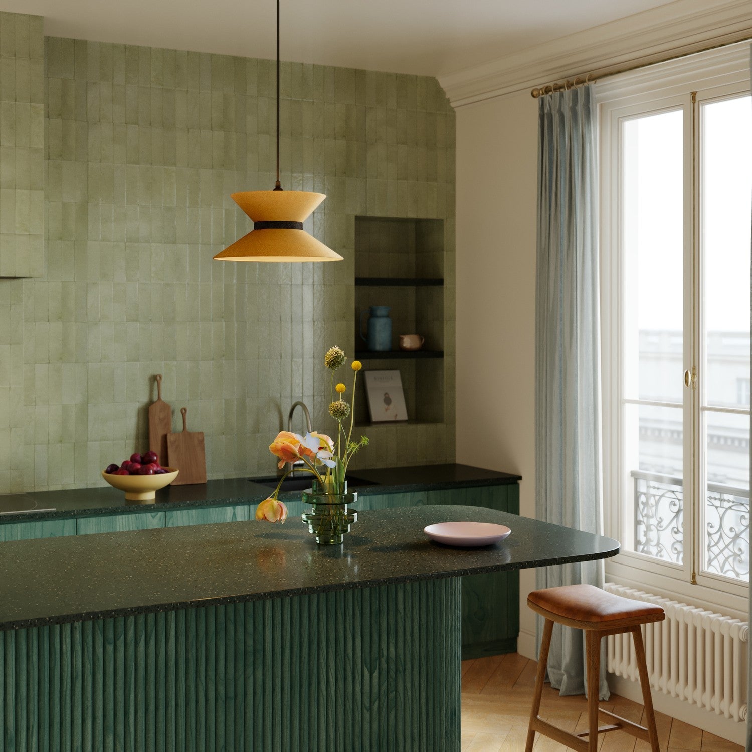 Paralume in tessuto Clessidra per lampada a sospensione - Lana Senape Lana grigio scuro