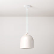 Pendant lamp with textile cable and lampshade Bell M in ceramic - Glossy white