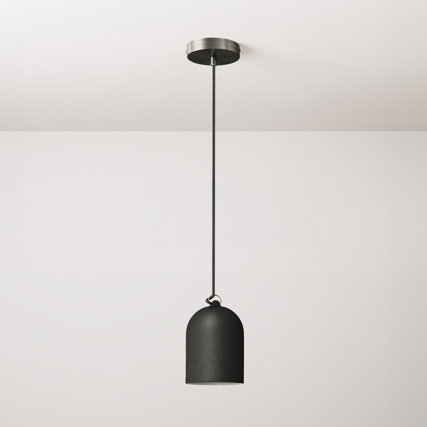 Lampada a sospensione completa di cavo tessile e paralume Mini Campana XS in ceramica - Lavagna