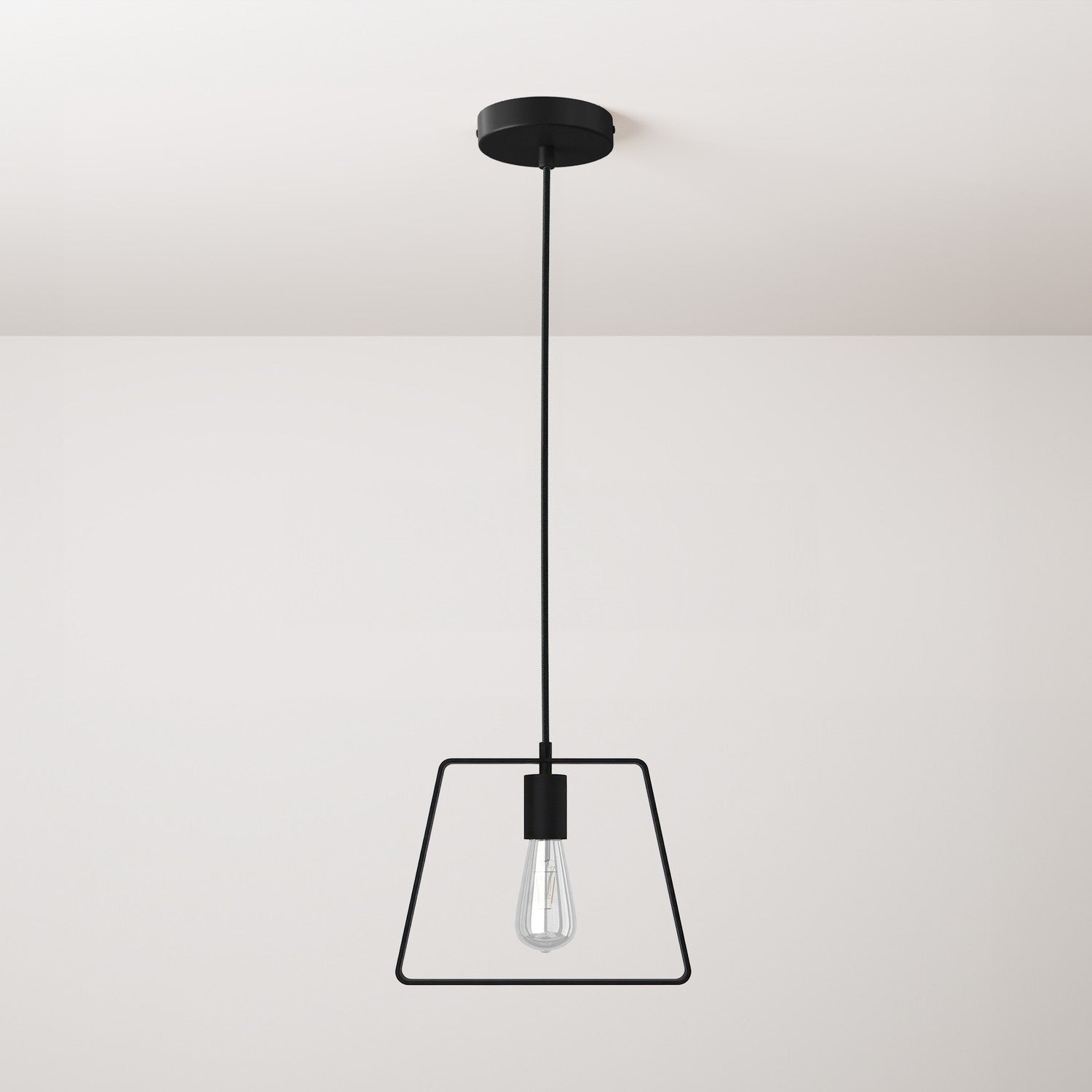 Lampada a sospensione completa di cavo tessile, paralume Duedì Base e finiture in metallo - Nero