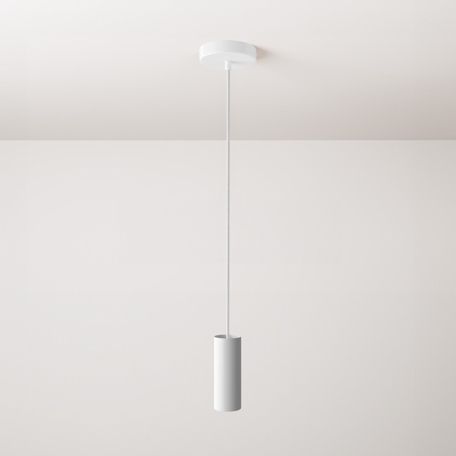 Pendant lamp with textile cable, Tub-E12 lampshade and metal details - White