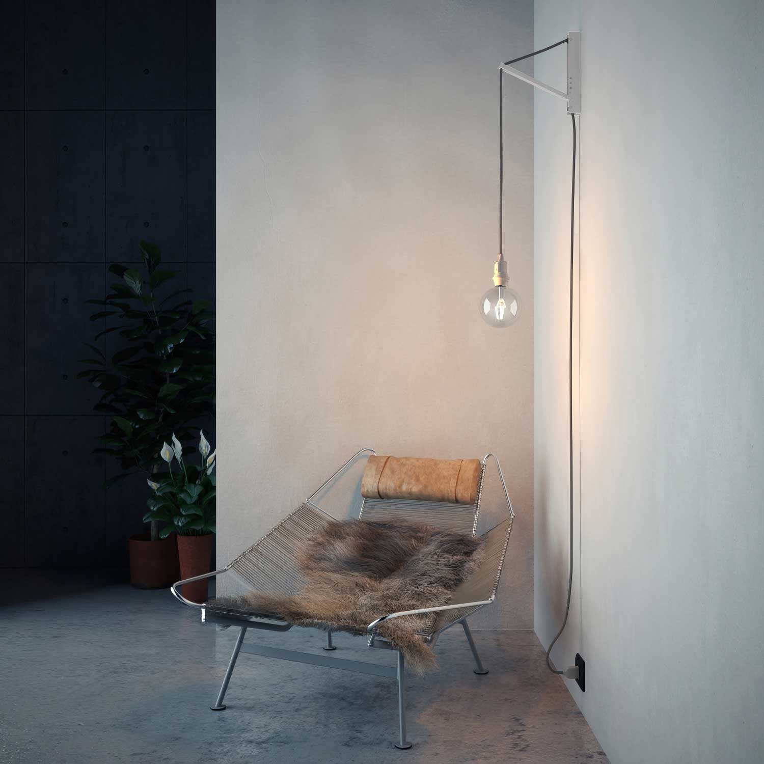 Pinocchio, supporto a muro regolabile in legno per lampade a sospensione - Bianco - Creative Cables