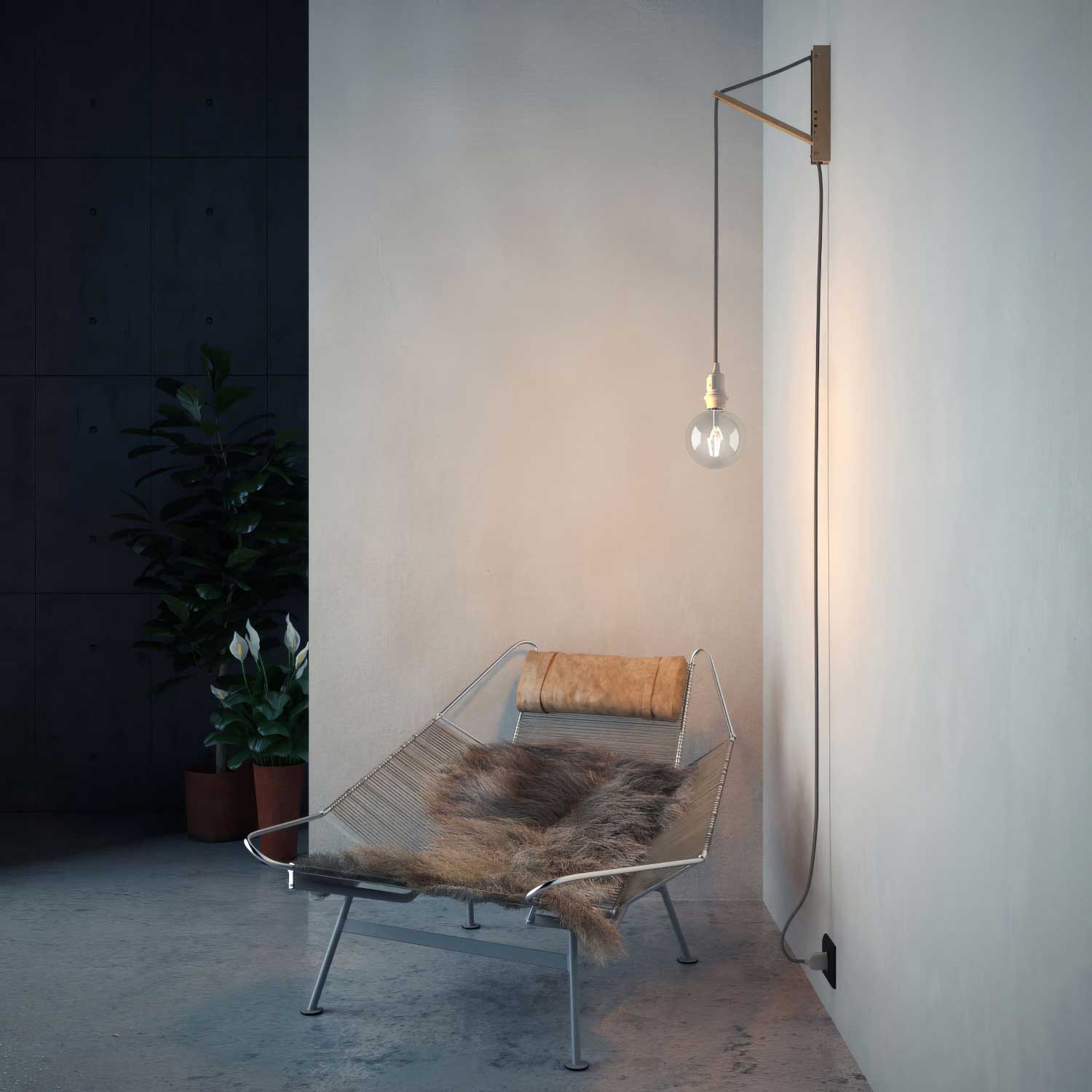 Pinocchio, supporto a muro regolabile in legno per lampade a sospensione - Neutro - Creative Cables