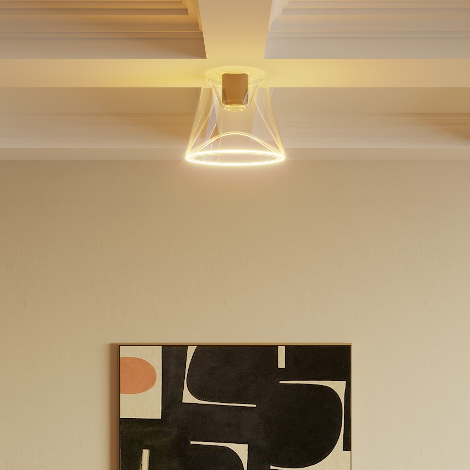 Plafoniera design con lampadina Ghost a cono trasparente - Nero - Creative Cables