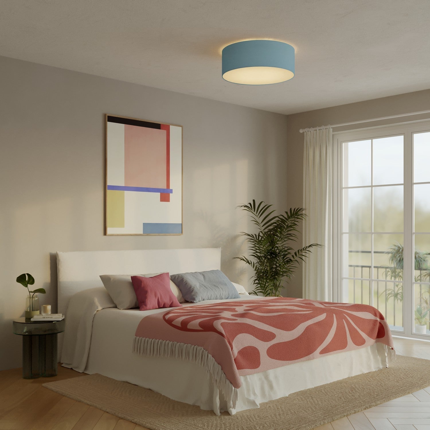 Plafoniera in tessuto Large Teletta azzurro severo - Made in Italy - Creative Cables