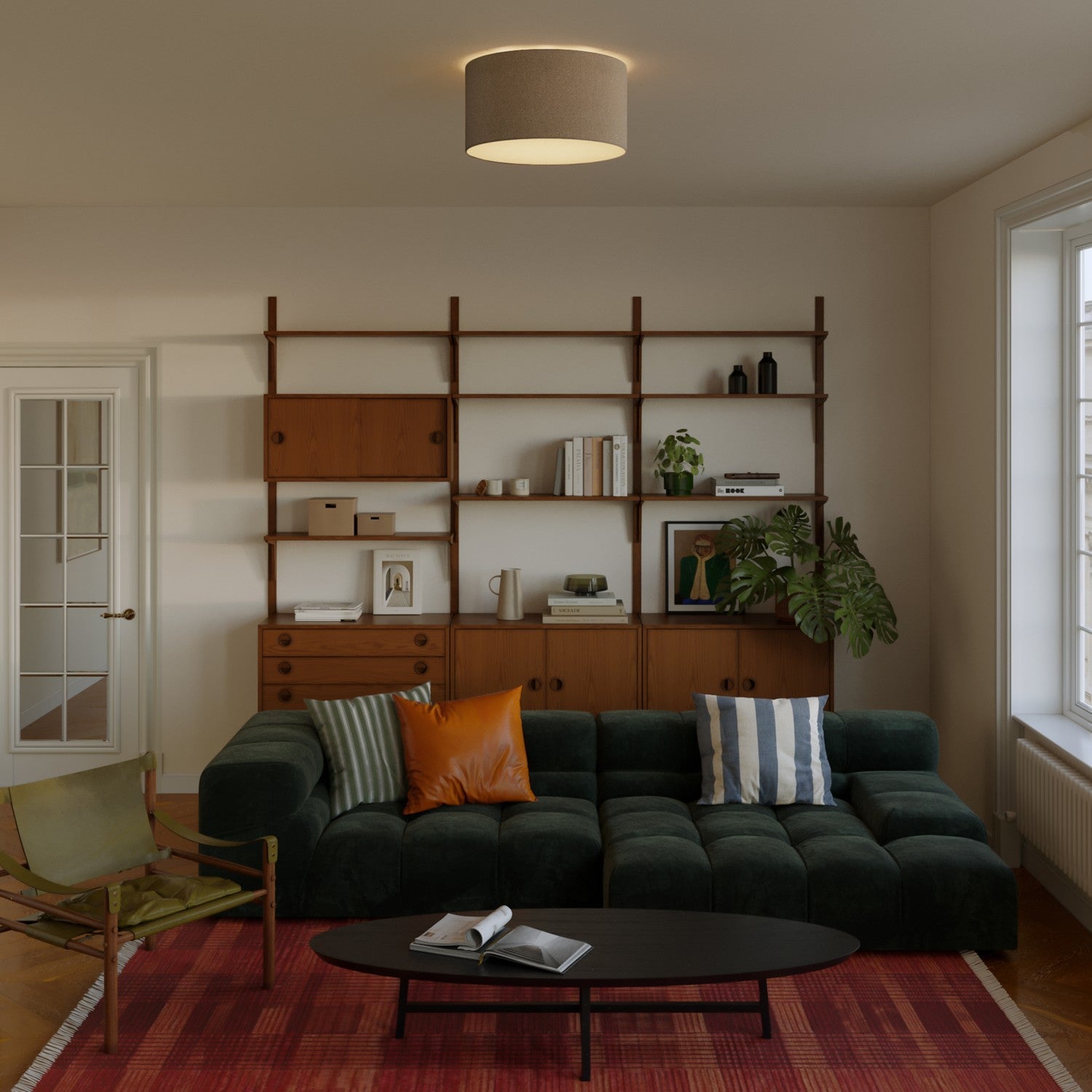 Plafoniera in tessuto Medium - Made in Italy - Lana Marrone - Creative Cables