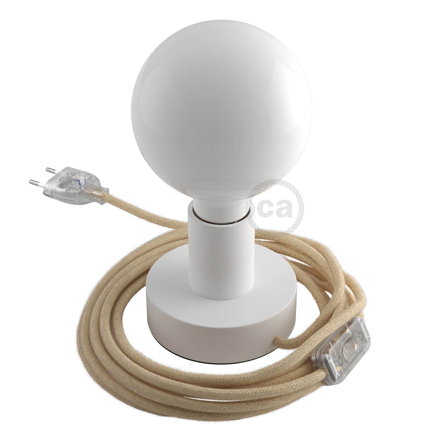 Posaluce - Lampada da tavolo in legno Small - Bianco - Creative Cables
