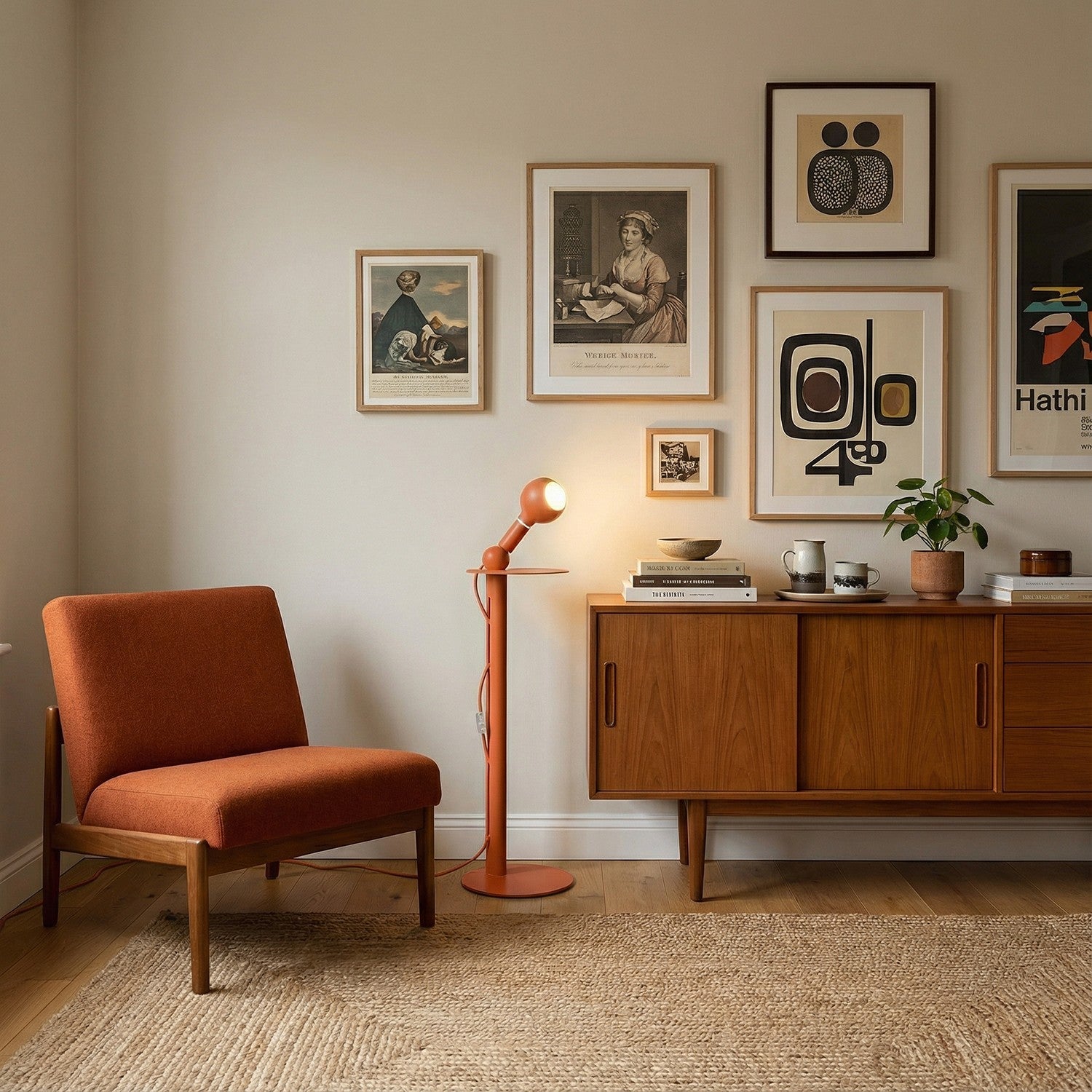 Rocco - Lampada da terra con spina UK e lampadina Camo - Arancione