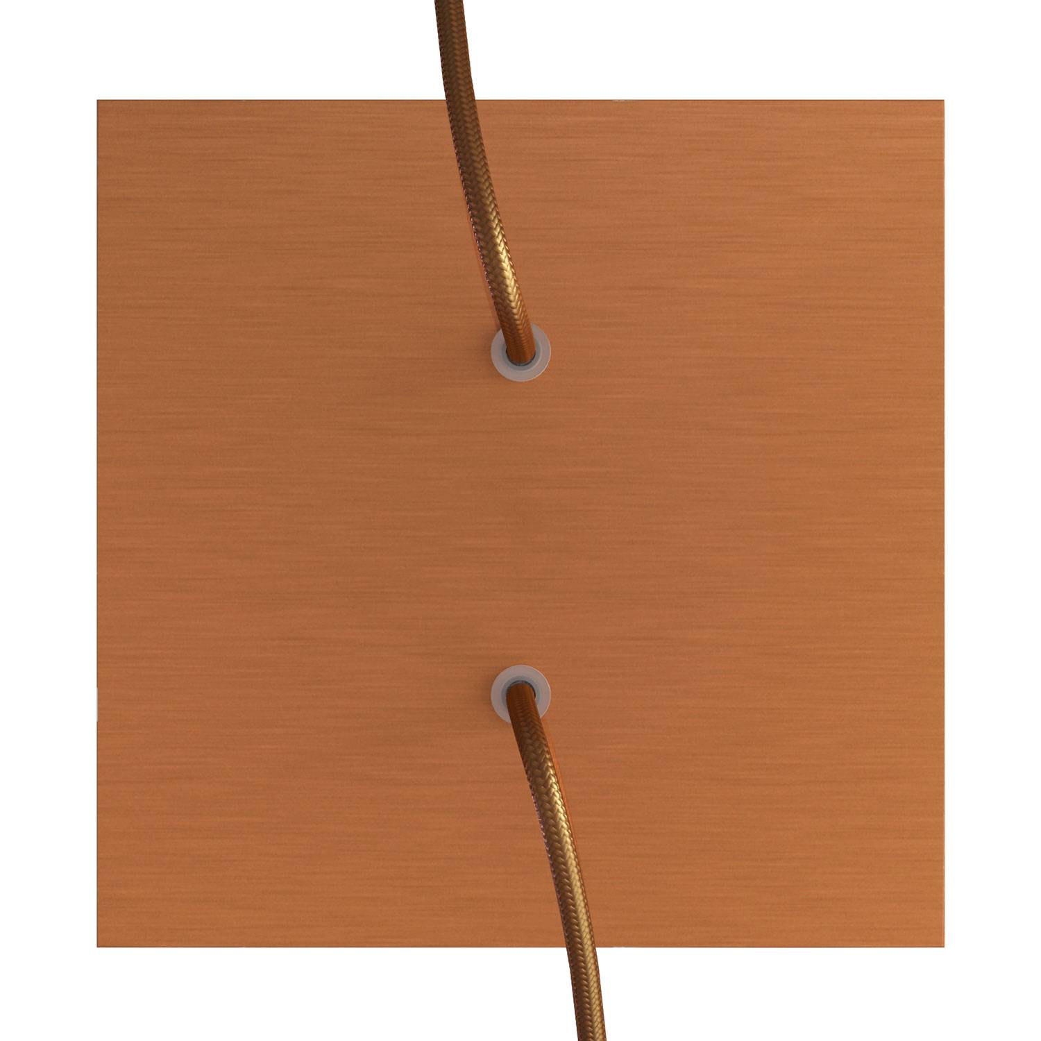 Rosone Rose - One quadrato, 200 mm con 2 fori e 4 fori laterali - Dibond Rame satinato - Creative Cables