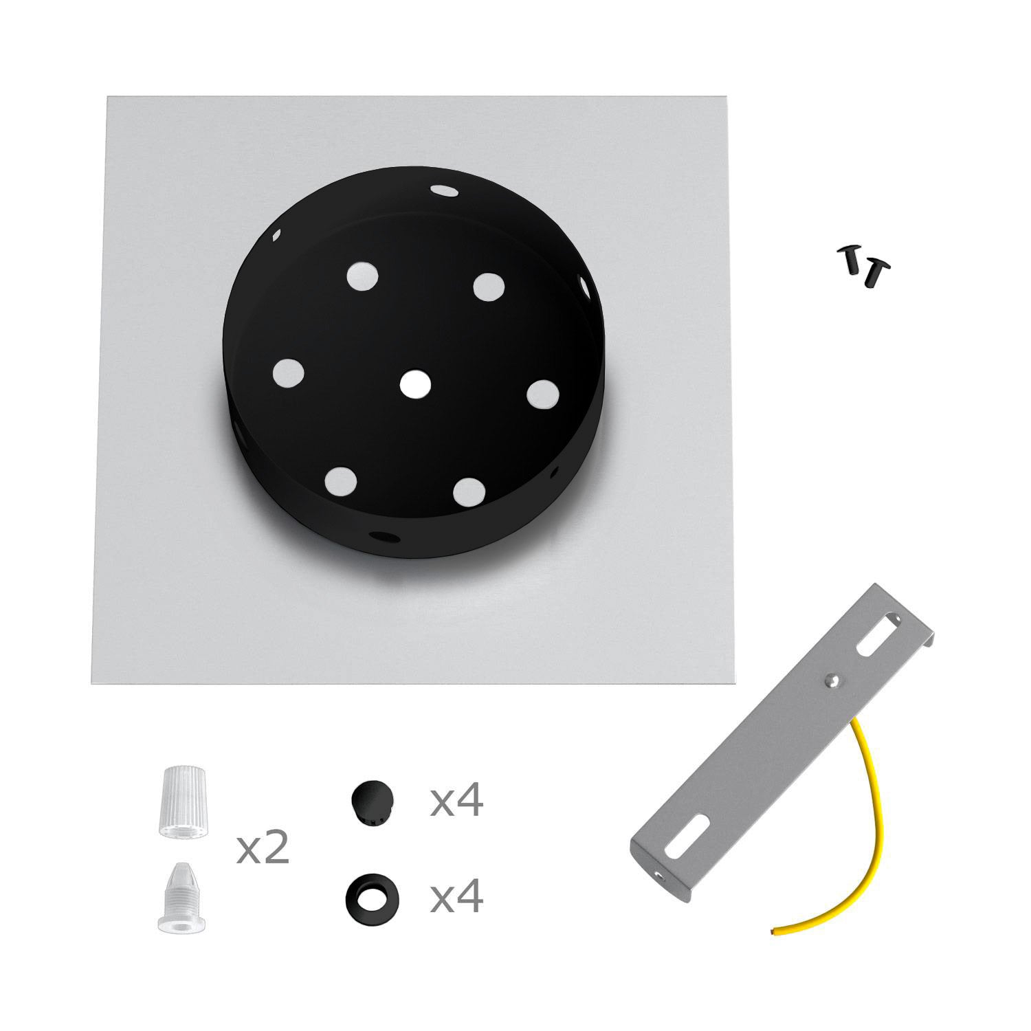 Rosone Rose-One quadrato, 200 mm con 2 fori e 4 fori laterali - Marmo Carrara Nero