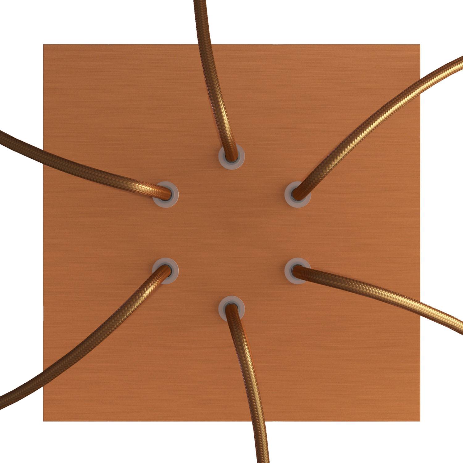 Rosone Rose - One quadrato, 200 mm con 6 fori e 4 fori laterali - Dibond Rame satinato - Creative Cables