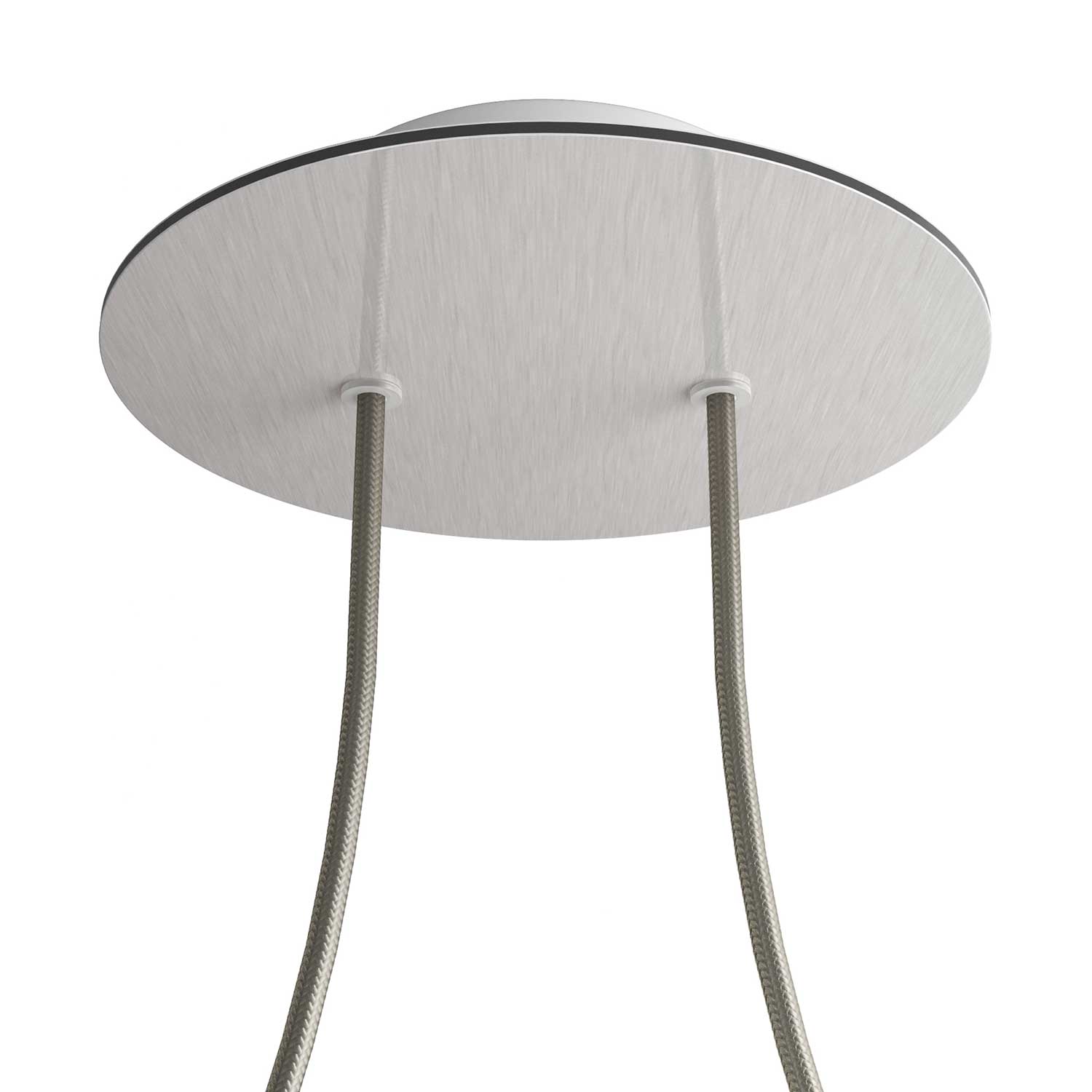 Rosone Rose - One rotondo, diametro 200 mm con 2 fori e 4 fori laterali - Dibond Acciaio satinato - Creative Cables