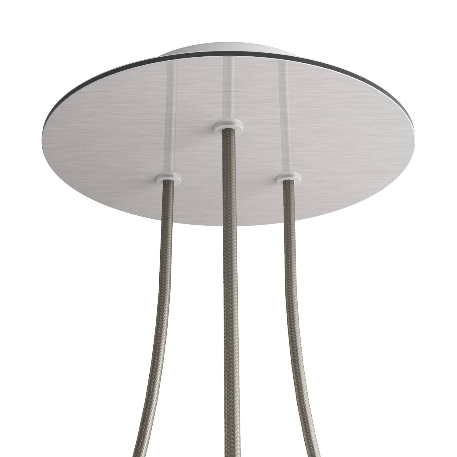 Rosone Rose-One rotondo, diametro 200 mm con 3 fori e 4 fori laterali - Dibond Acciaio satinato Bianco