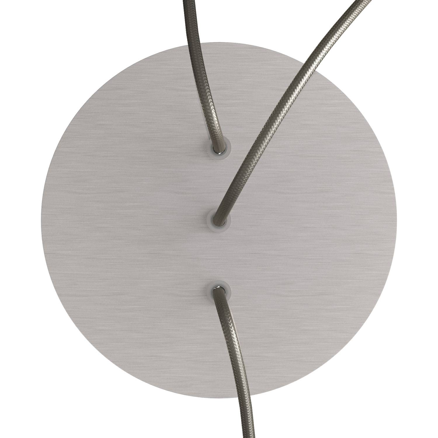 Rosone Rose - One rotondo, diametro 200 mm con 3 fori in linea e 4 fori laterali - Dibond Acciaio satinato - Creative Cables