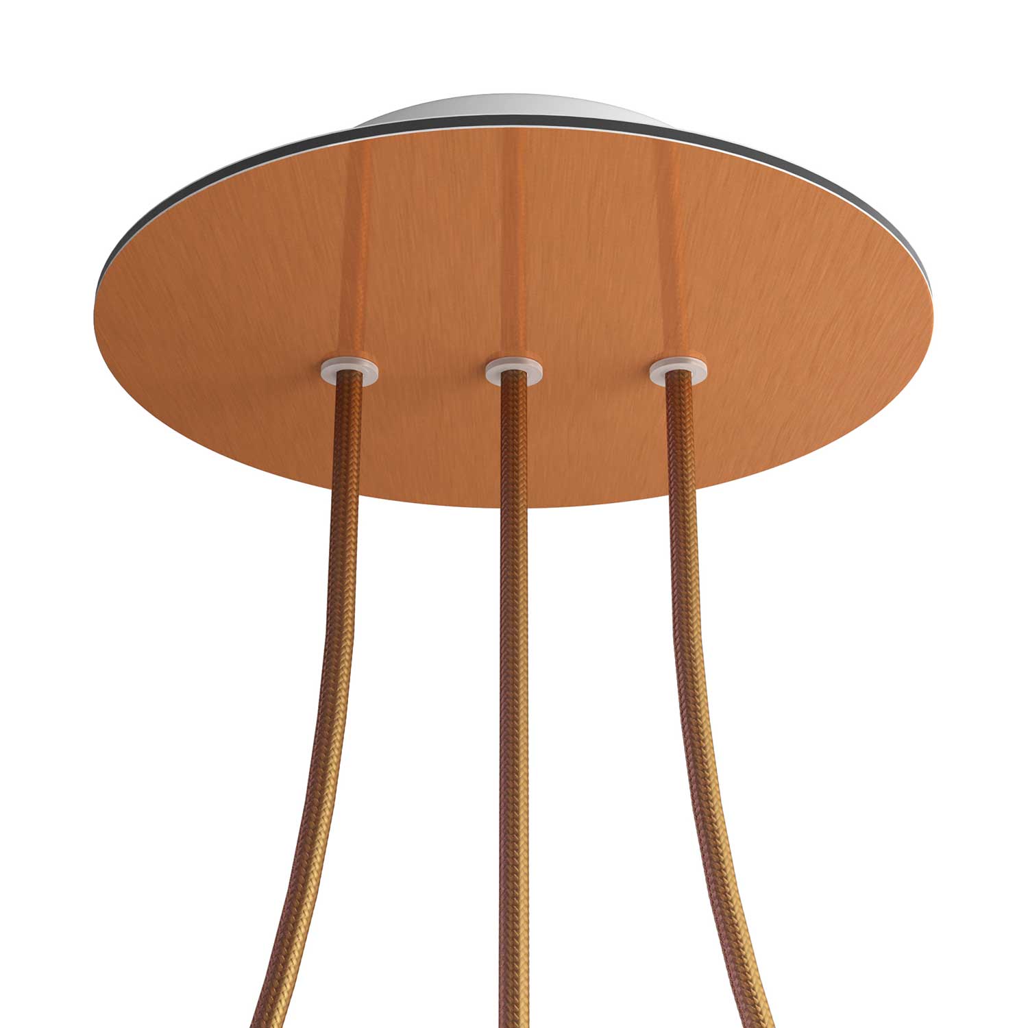 Rosone Rose - One rotondo, diametro 200 mm con 3 fori in linea e 4 fori laterali - Dibond Rame satinato - Creative Cables