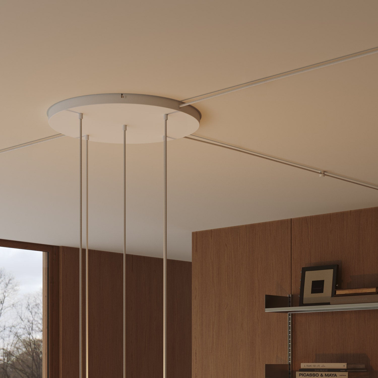 Rosone rotondo in alluminio Ø 50 cm con staffa e cavo di messa a terra, con 5 fori frontali - Bianco Opaco 3