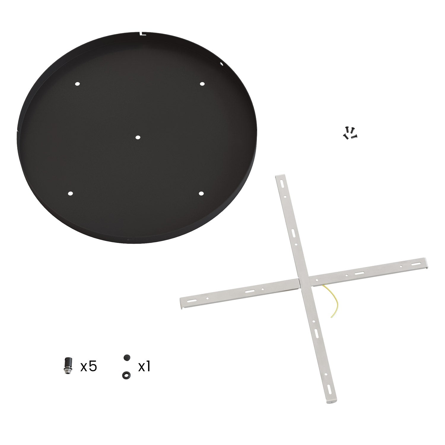 Rosone rotondo in alluminio Ø 50 cm con staffa e cavo di messa a terra, con 5 fori frontali - Nero 1