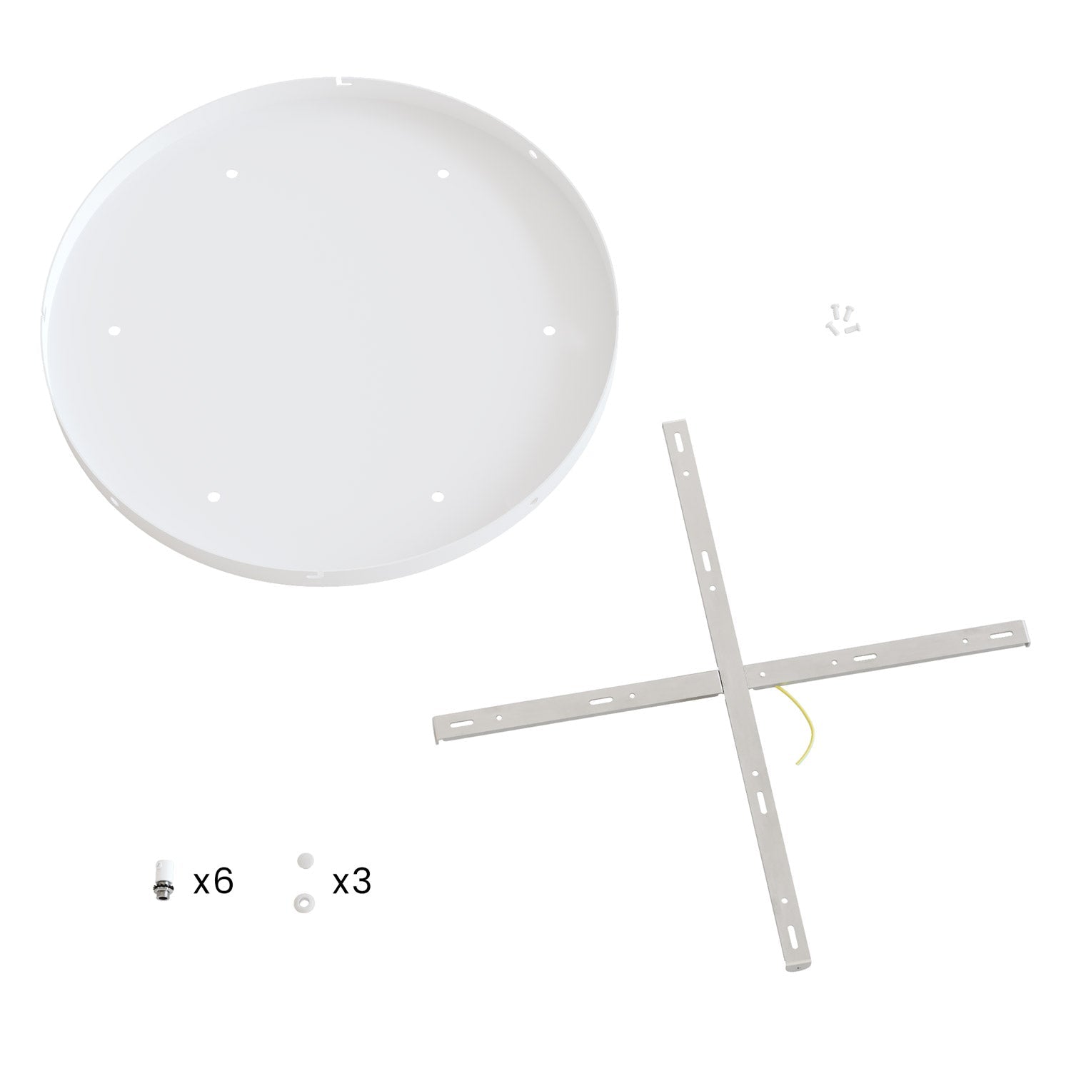 Rosone rotondo in alluminio Ø 50 cm con staffa e cavo di messa a terra, con 6 fori frontali - Bianco Opaco 3