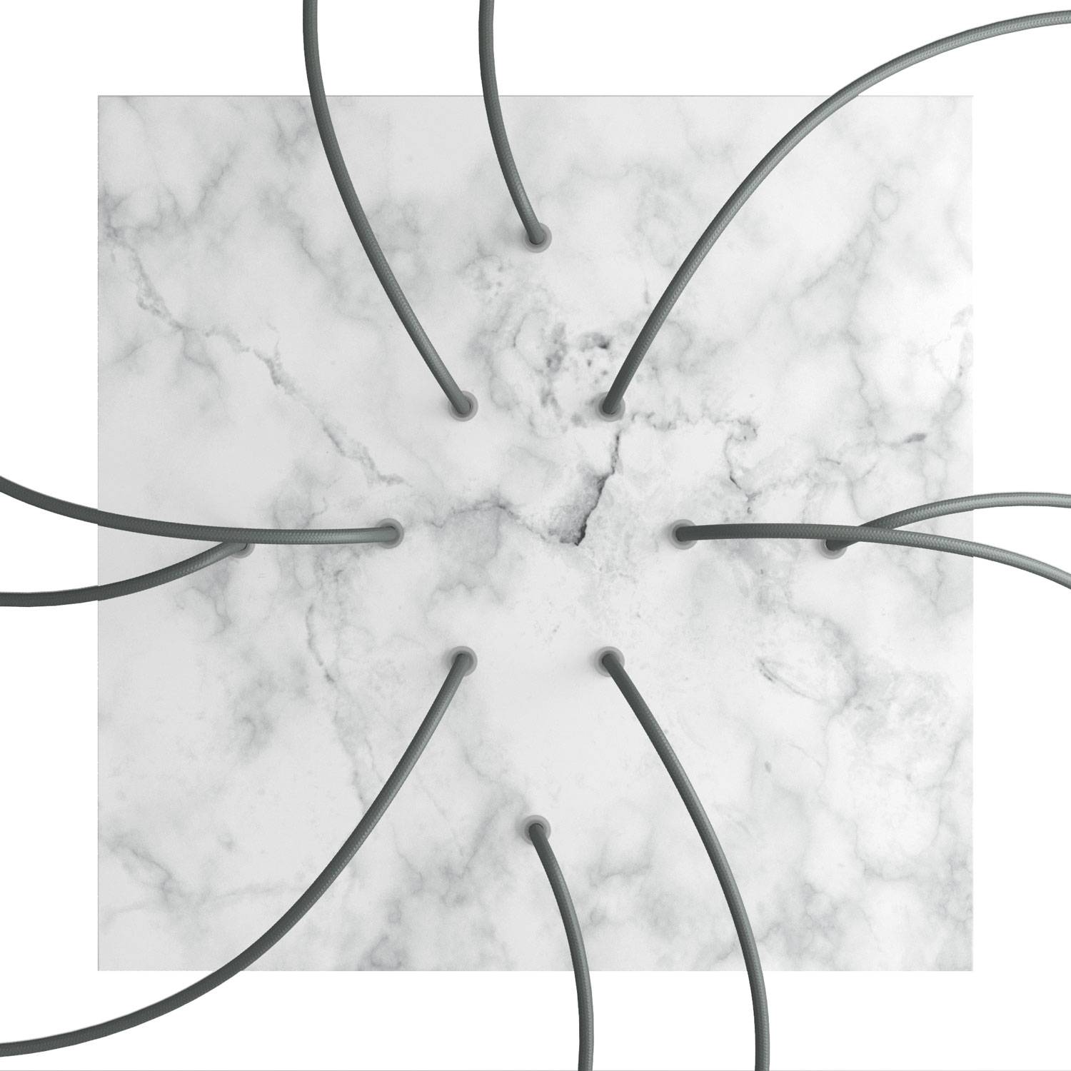 Rosone XXL Rose - One quadrato, 400 mm con 10 fori e 4 fori laterali - Marmo Carrara - Creative Cables