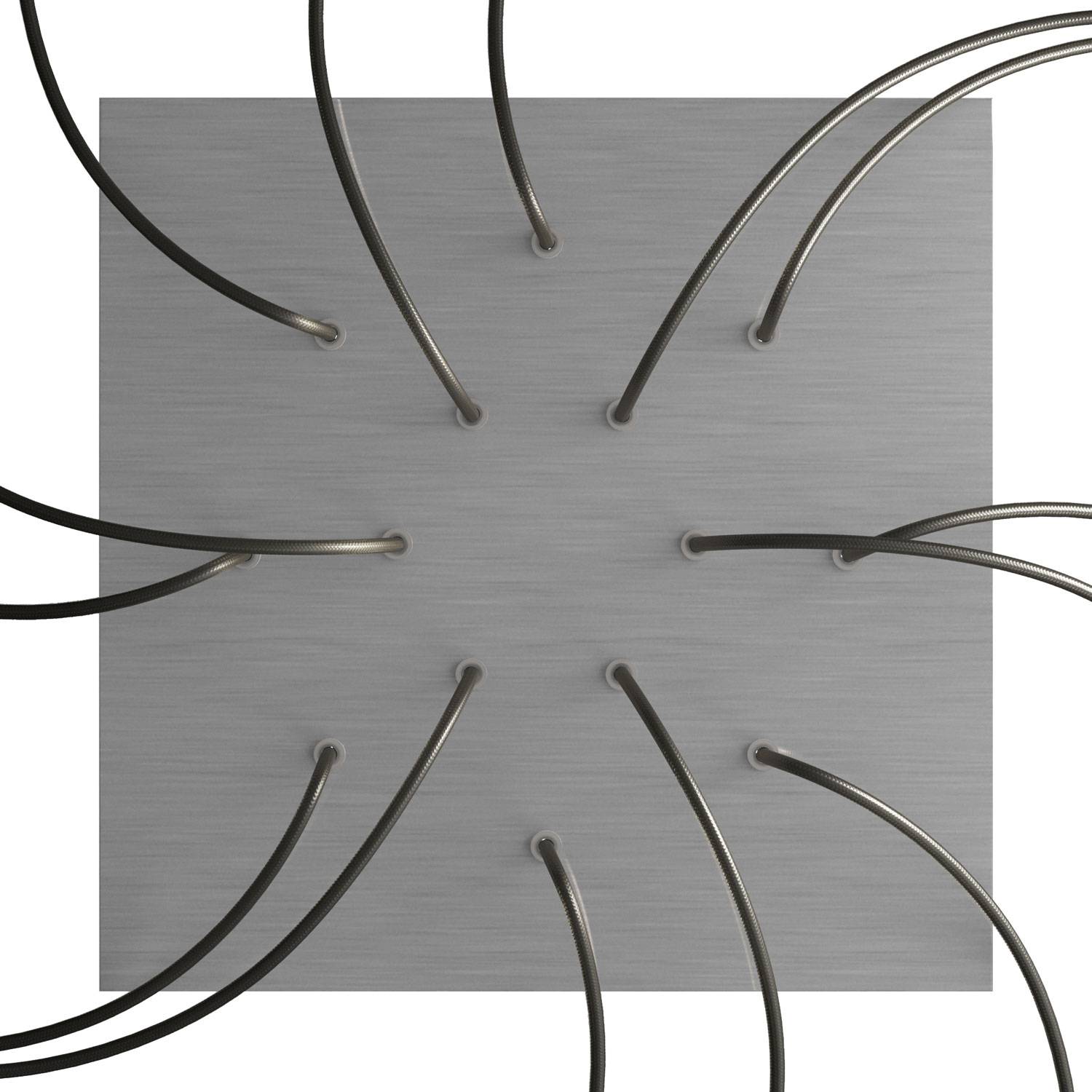 Rosone XXL Rose - One quadrato, 400 mm con 14 fori e 4 fori laterali - Dibond Acciaio satinato - Creative Cables