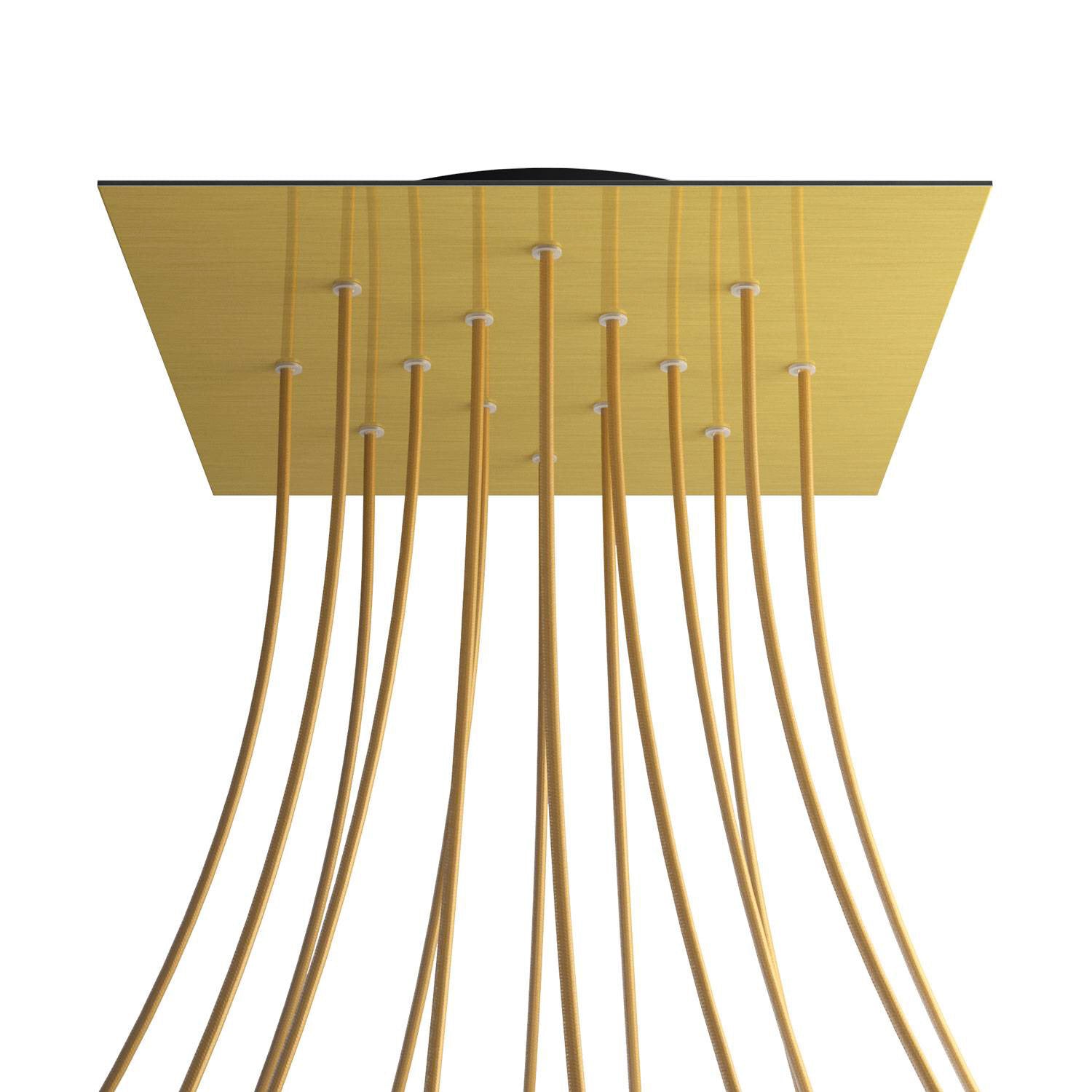 Rosone XXL Rose - One quadrato, 400 mm con 14 fori e 4 fori laterali - Dibond Ottone satinato - Creative Cables