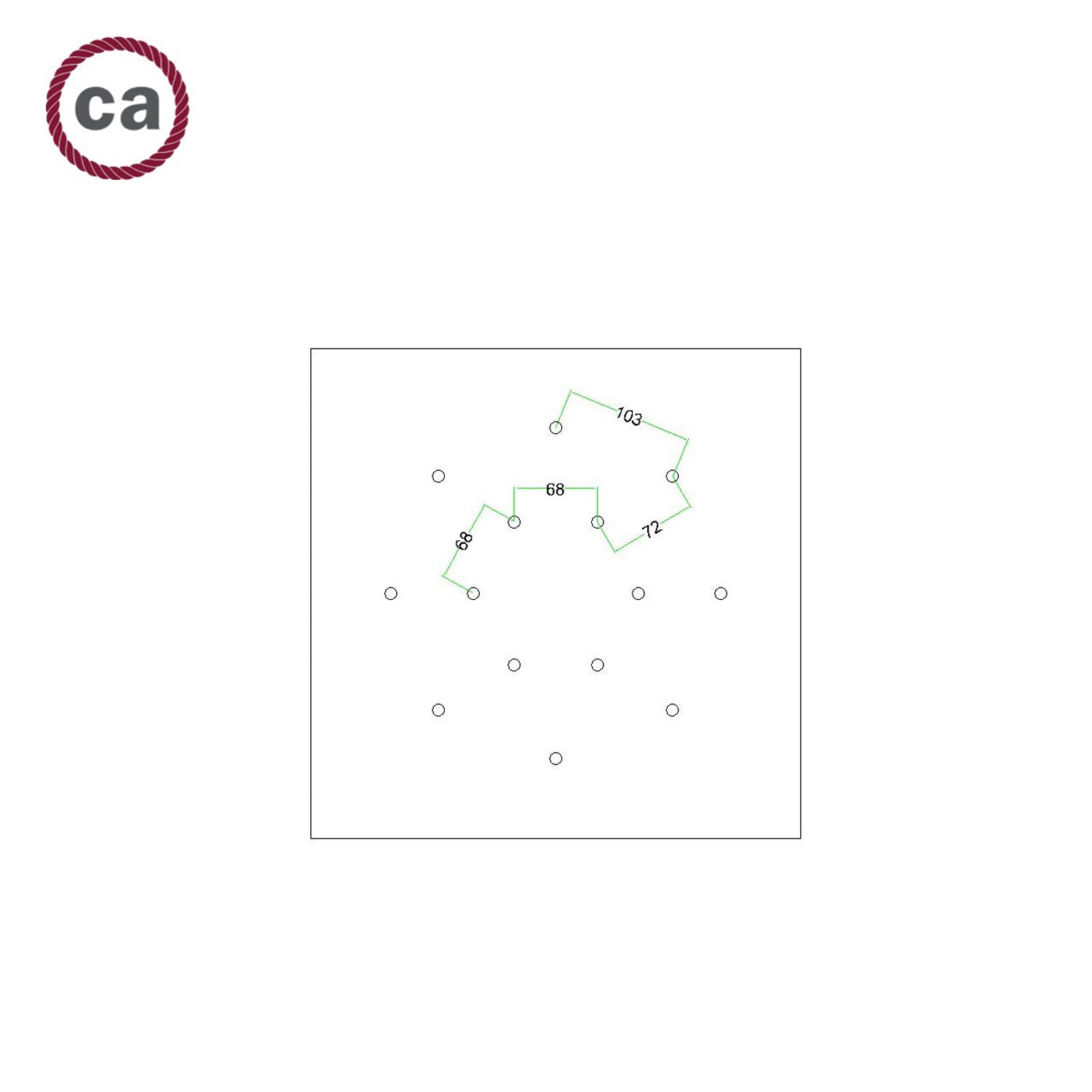 Rosone XXL Rose - One quadrato, 400 mm con 14 fori e 4 fori laterali - Dibond Ottone satinato - Creative Cables