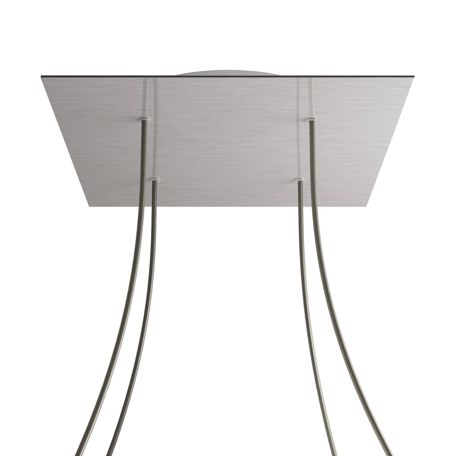 Rosone XXL Rose - One quadrato, 400 mm con 4 fori e 4 fori laterali - Dibond Acciaio satinato - Creative Cables