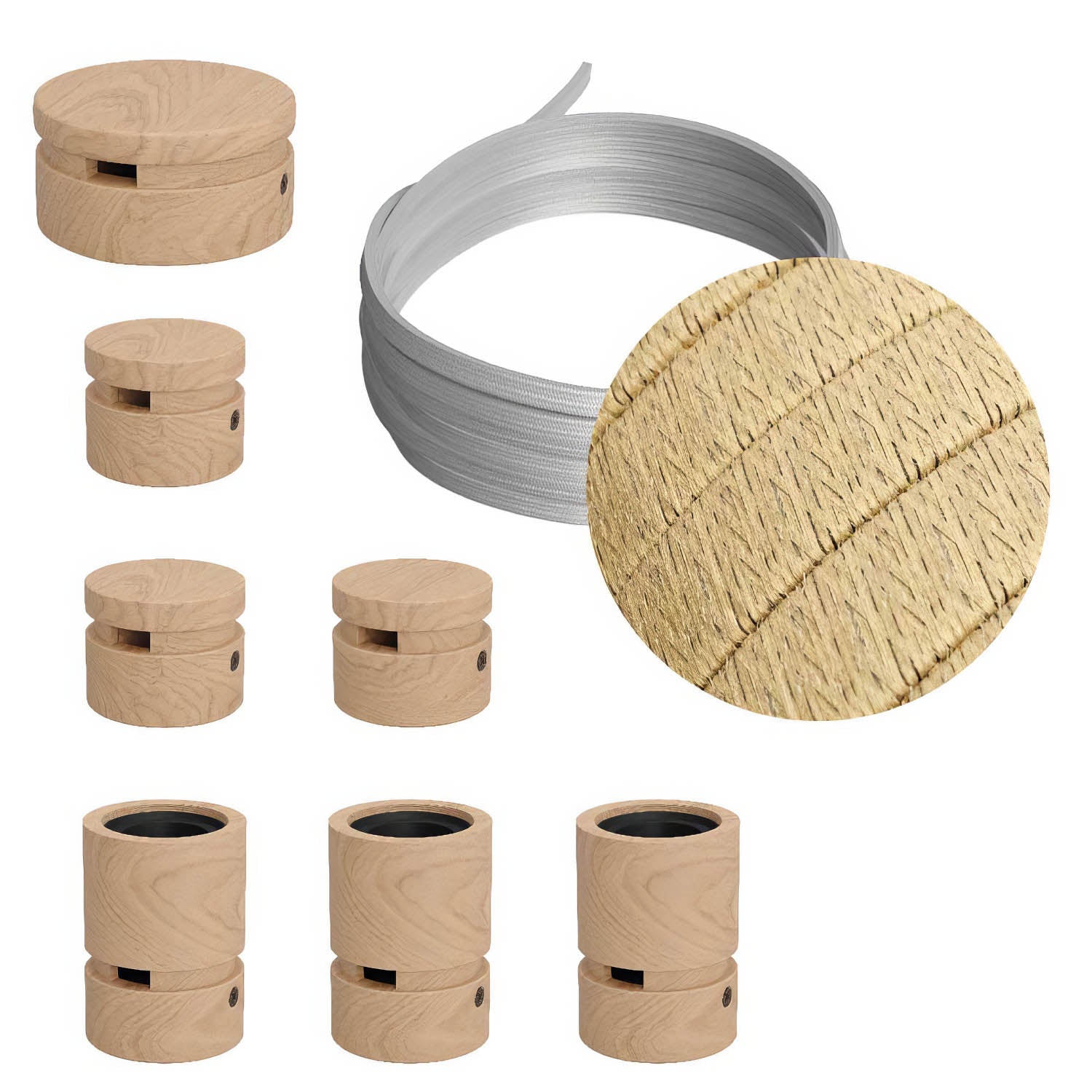 Sistema Filé Linear Kit - con cavo CN06 di 5 m per catenaria e 7 componenti in legno per interni - Creative Cables