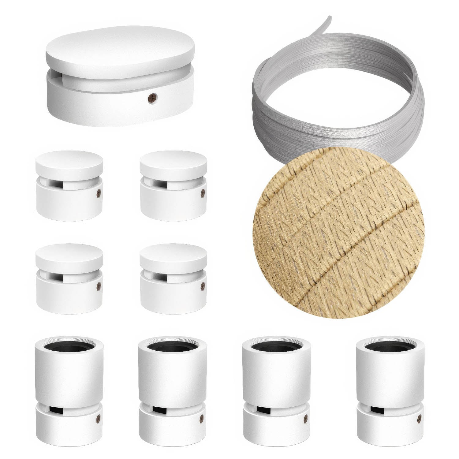 Sistema Filé Symmetric Kit - con cavo CN06 di 5 m per catenaria e 9 componenti in legno verniciato bianco per interni