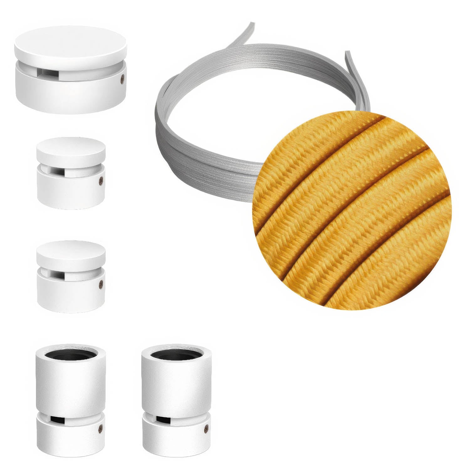Sistema Filé Wiggle Kit - con cavo CM05 di 3 m per catenaria e 5 componenti in legno verniciato bianco per interni