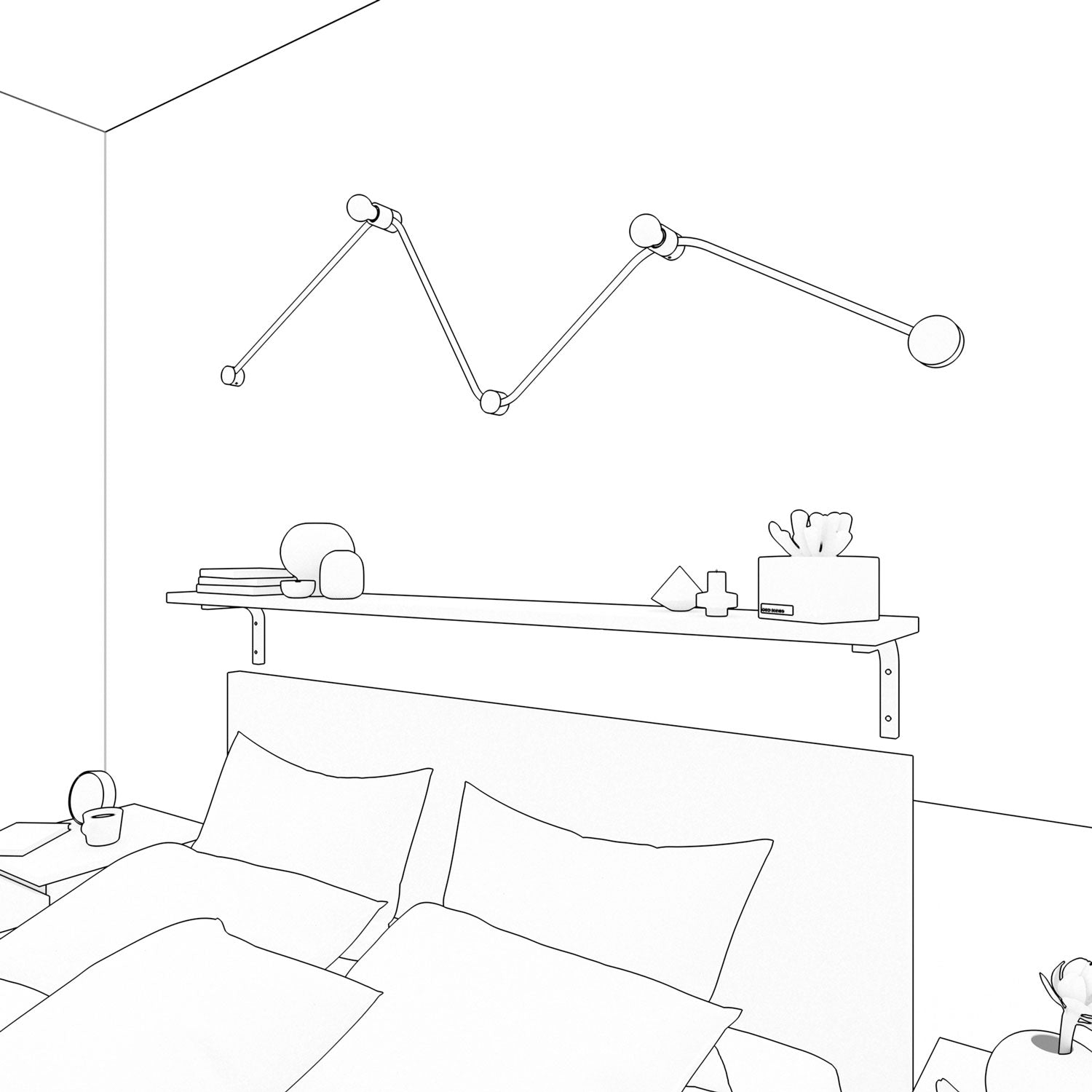 Sistema Filé Wiggle Kit - con cavo CM21 di 3 m per catenaria e 5 componenti in legno verniciato bianco per interni